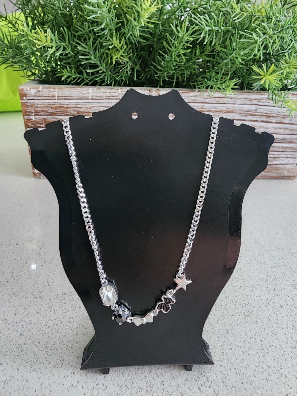 Tous Silver and Black Mixed Bead Star Necklace - Women Jewelry